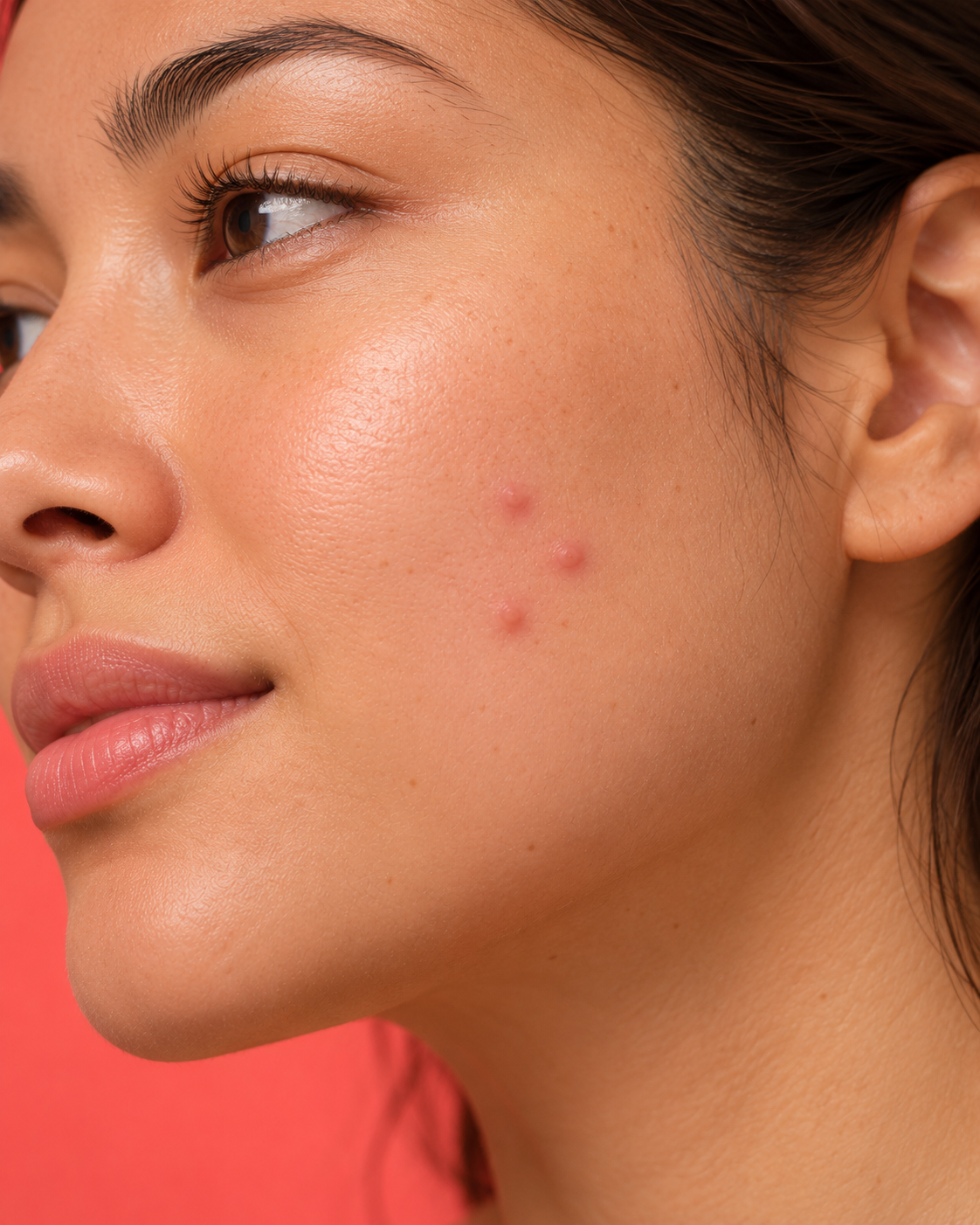 Close-up of cheek with a small cluster of surface blemishes