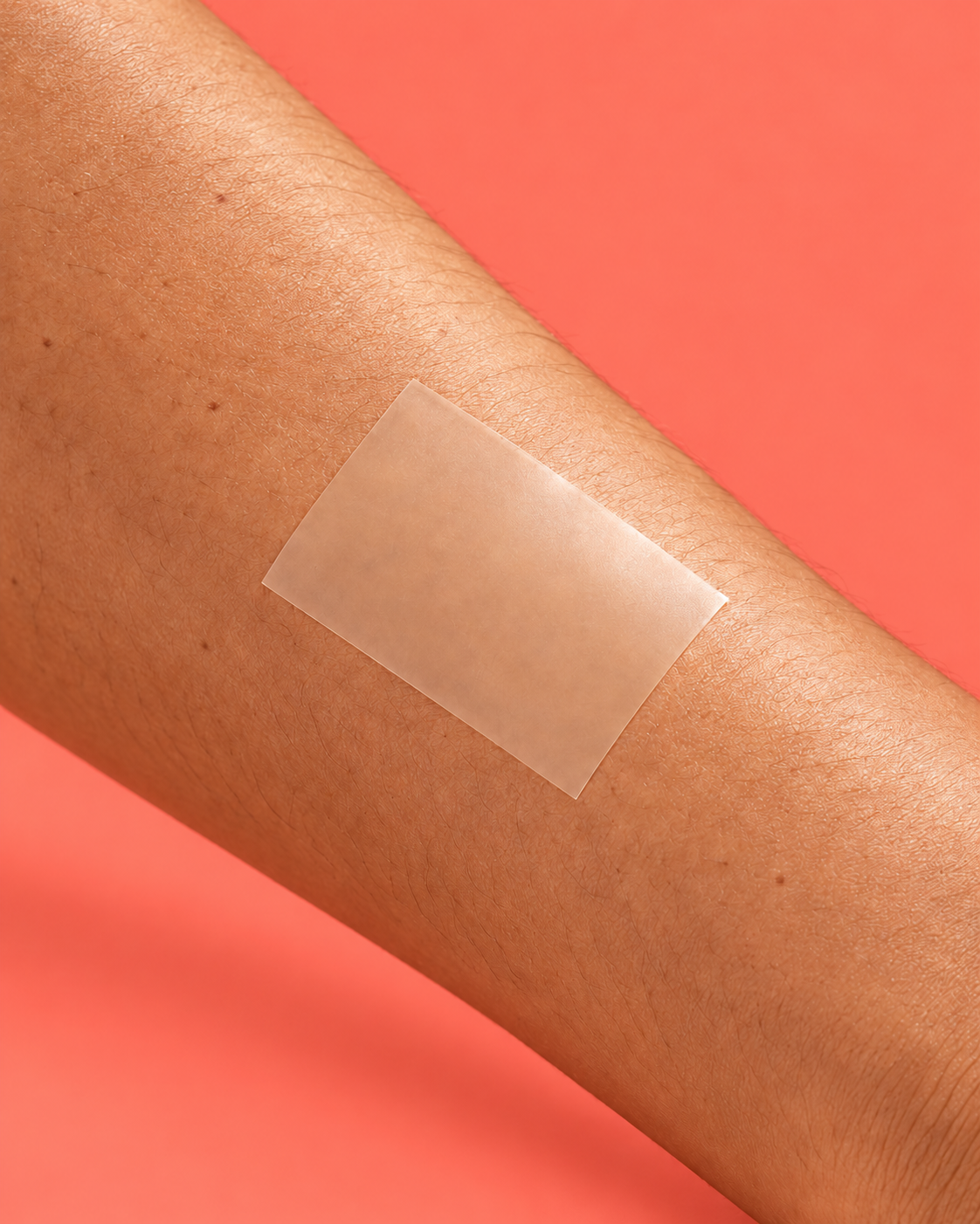 Pale translucent hydrocolloid dressing applied to intact forearm skin