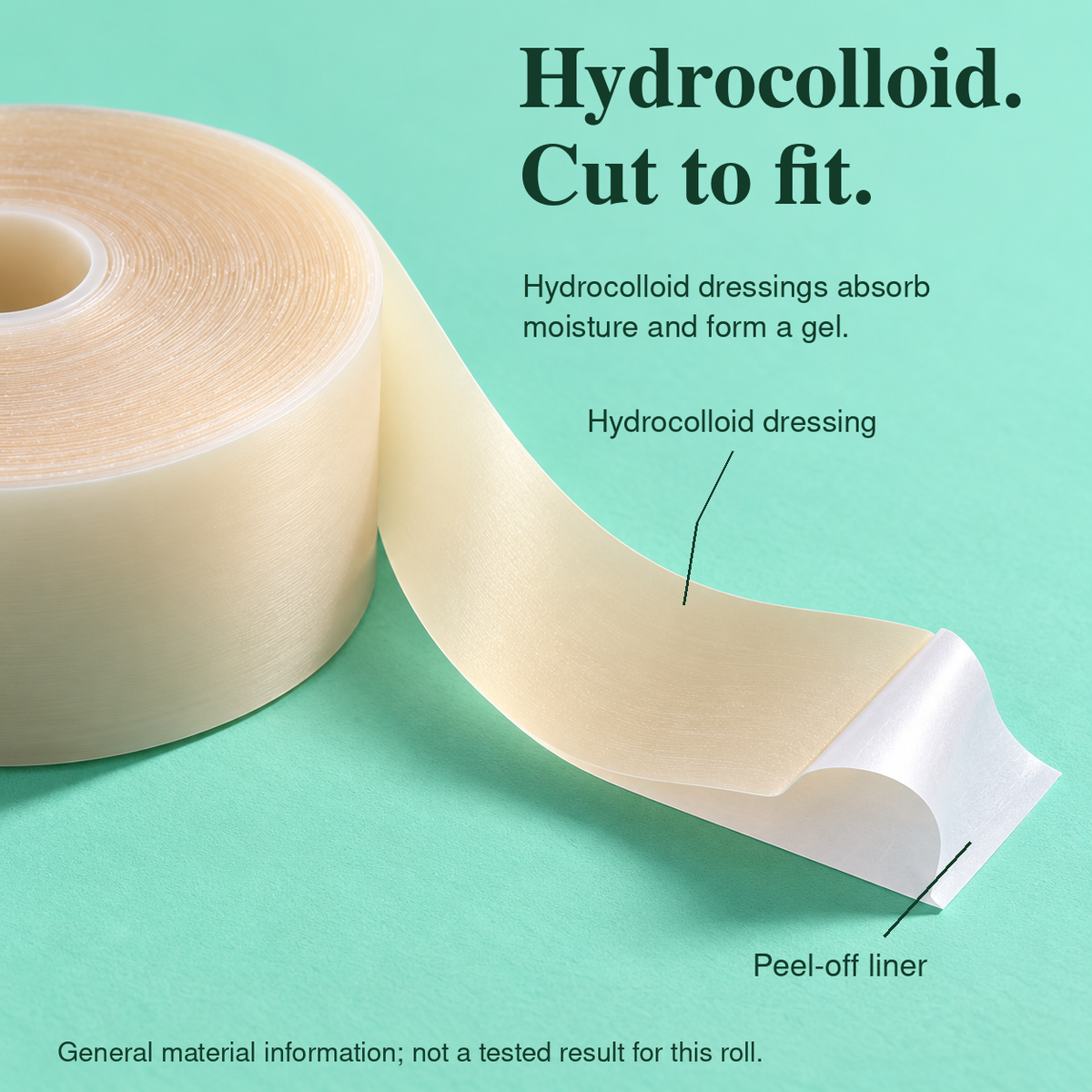 Close-up of hydrocolloid dressing material and protective release liner